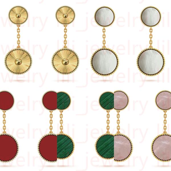 

Four Leaf Clover 2 Flower Diamond Earrings Available in Various Colors, Shell Agate 18k Gold and Silver, Birthday Party Wedding Gift