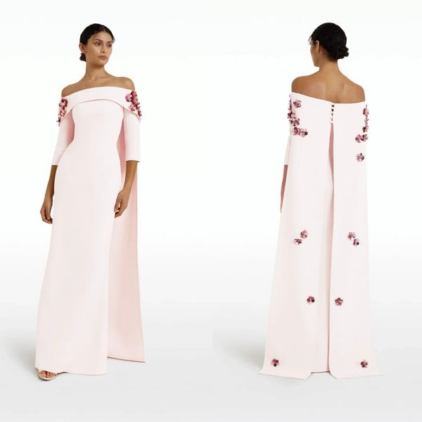 Sexy Pink Arabic Prom Birtnday Dress Cap Sleeves Off the Shoulder 3D Flowers Satin Evening Formal Party Dresses Gowns Gala Robe De Soriee