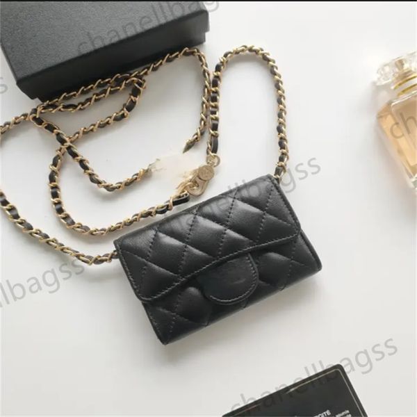 designer wallet mini chain handbag plaid wallet double letter solid buckle sheepskin caviar pattern women luxury coin purse mini handbag mini purse 7750