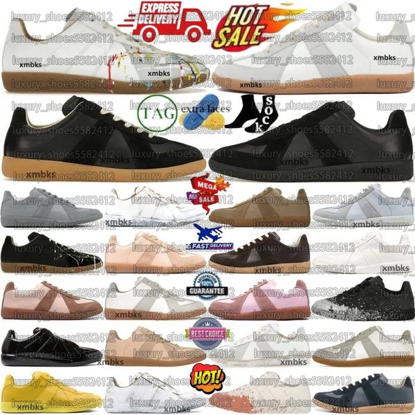 

German Army Trainer Low Sneakers MM6 Black White Grey Gum painter Nude Shoes Men Women Casual Shoe Mens Womens, Red