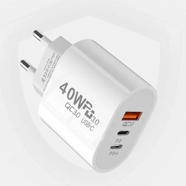 

40W 3A 3 Ports Cell Phone Chargers Dual PD Type c Wall Charger Fast Charging Power Adapters For Samsung s20 s22 Utral Htc Xiaomi Huawei
