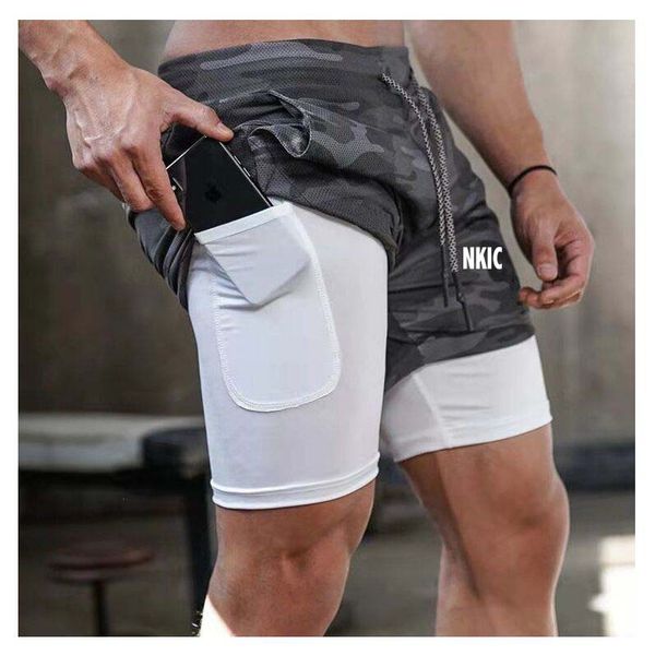 

Men' Double Layer Fitness Brand Gray Shorts Drawstring Mesh Lining Elastic Waist Breathable Quick Dry to Beach Pool Summer Male, Gray 1