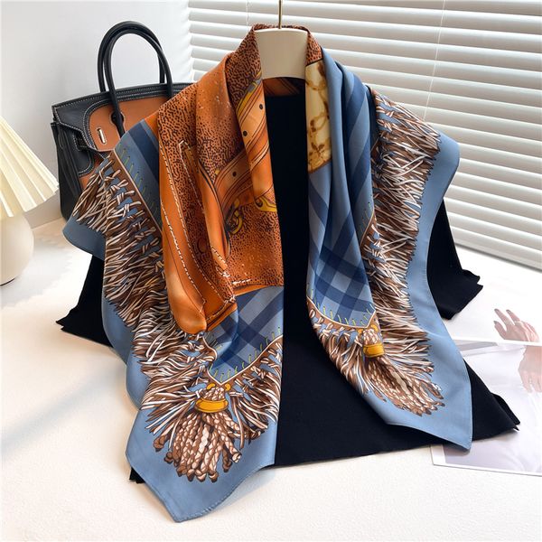 

Color block printed fashionable luxury silk scarf --822097