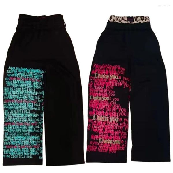 

Men' Pants Streetwear Retro Double Layer Sweatpants Y2K Mens Womens Hip Hop Lettering Baggy Low Waist Casual Wide Leg Trousers, A8