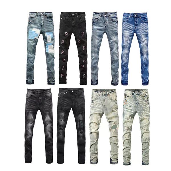 

for mens Fashion Mens Designer Splicing Jeans Ripped Denim Pants Hip Hop Distressed Men Women Trousers black jeans, Colour5
