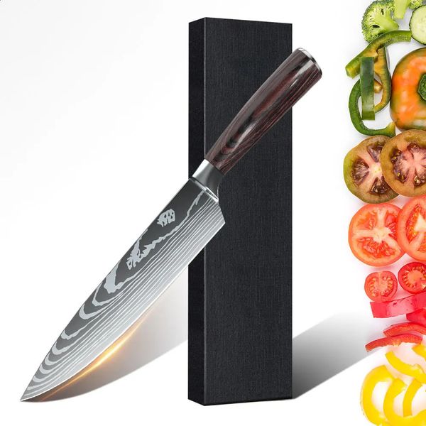 7CR17 Stainless Steel Kitchen Knife Sharp Butchers Knives Damascus Laser Pattern Chef Knife Cleaver Sharp Filleting Kitchen Tool 250226BJ