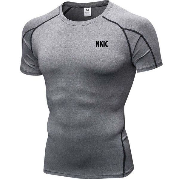 

Men's Brand Gray T Shirt Outdoor Training Fitness Gym Jogging Running Sweatshirt Man Compression Shirts Tight Elastic Breathable, Dark grey 1