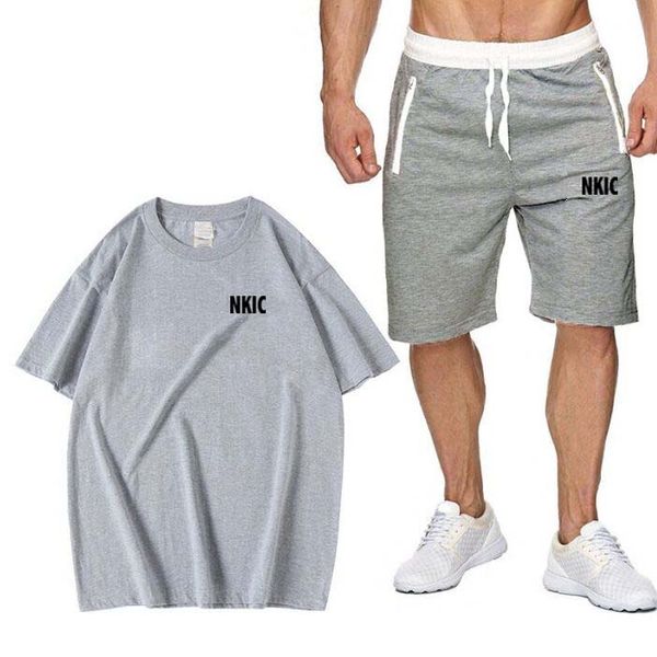 

Summer Breathable Brand Sports Suit Men's Short-Sleeved Shorts 100% Cotton Gray T-Shirt Short Quarter Pants Casual Running Suit, Pink 1