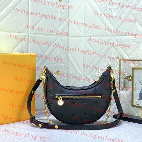 

Designer Bag Women's Old Flower Crossbody Shoulder Bag Leather Embossed Chain Purse Ladies Handbag Letters Stripe Luxury Half Moon Bag Handbag, Black
