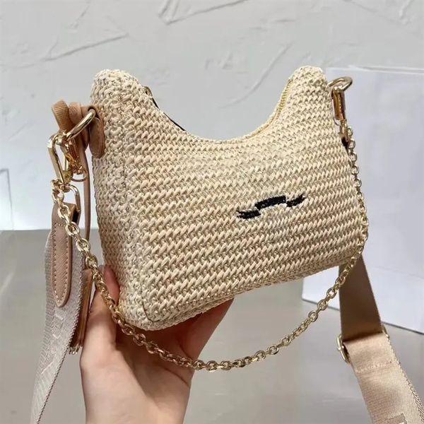 

2025 Straw Nylon shoulder bags Handbags Purses Designer Crossbody Lady Hobos underarm bag Woman Chain Baguettes Small Totes Evening Bags, Pink