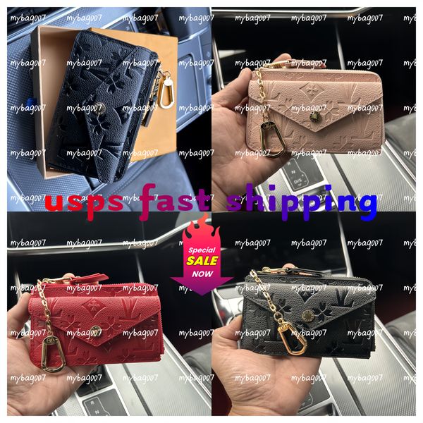 

Top Quality Designer wallets Womens mens Genuine Leather Mini Zippy Organizer Wallet CARD HOLDER Recto Verso Coin Purse Bag Charm Key Pouch purse With box Dustbag, Pink embossing