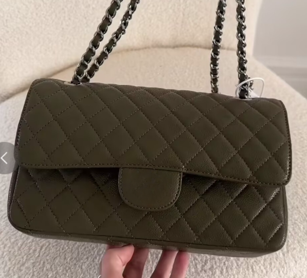 

10A Top Tier Quality Jumbo Double Flap Bag Luxury Designer 25CM Real Leather Caviar Lambskin Classic Quilted Handbag Shoulde card holder beach backpack purses, White gold chain