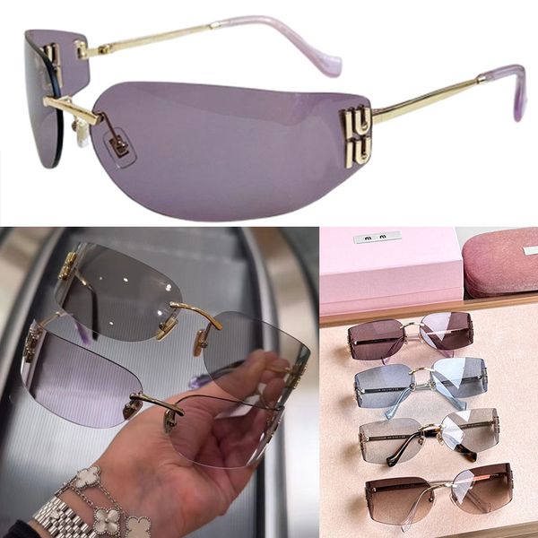 

Womens ultra-light frame features rimless Metal SMU sunglasses lady curved lenses Glasses women party eyewear 75-14-110mm with actual box