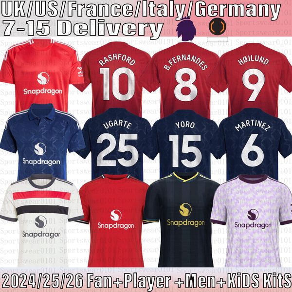 24/25/26 kits RASHFORD Soccer Jerseys Long Sleeve RASHFORD Zirkzee B.FERNANDES MOUNT SANCHO Casemiro YORO Fans Player jersey 2024 football shirt men kit kids