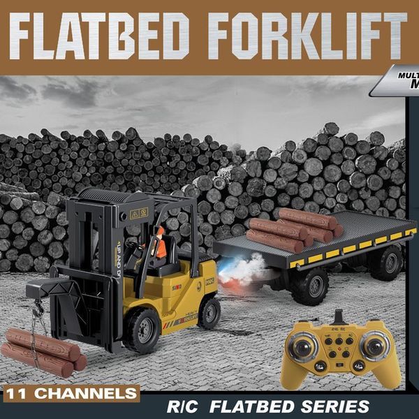 

Electric/RC Car New Alloy Remote Control Forklift With Carriage Plastic Crane Lifting Sound Effect Spray Simulation Engineering Toy
