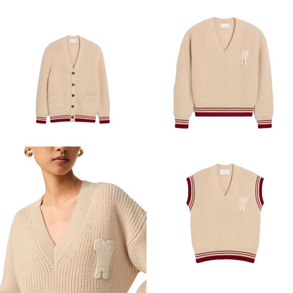 

Sweater cardigan Designer Woolen sweater Wool vest Vintage contrast color wool sweater cardigan vest pullover fall and winter, A3