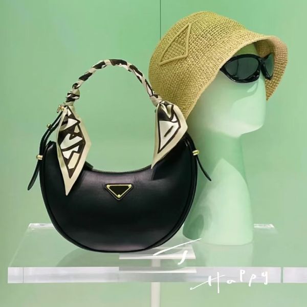

Designer Bag Arque Shoulder Bag Leather Moon Bag With Double Shoulder Strap Enameled Metal Triangle Pattern Fashion Crossbody Designer Woman Handbag Classic Purse, #5