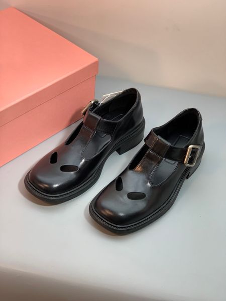 

Women Shoes Dark Brown Leather Retro T-bar Shoes Black British Style Loafers