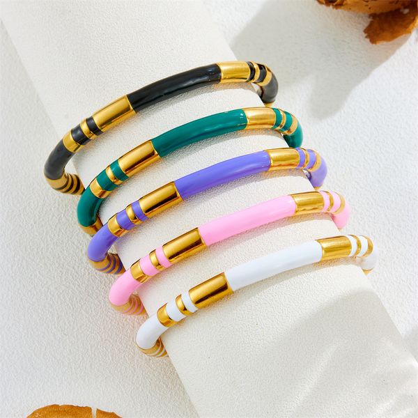 

Ins Fashion Trendy Colorful Enamel Stainless Steel Pink/White/Green/Purple/Black Open Bangles Titanium Candy Colors C Shape Bracelets Women Jewelry Accessories