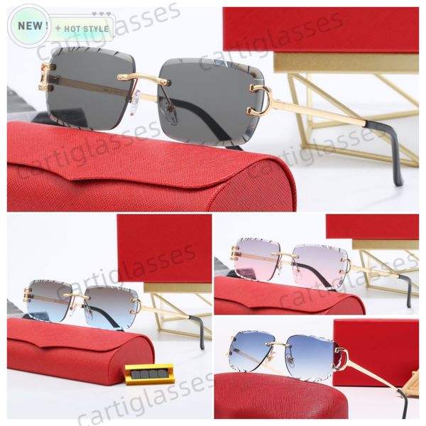 

Luxury Designer Sunglasses Mens Rimless Panther Sunglasses Womens Polarized UV Protection Sun Glasses Vintage Driving Shades Lunettes De Soleil Femme
