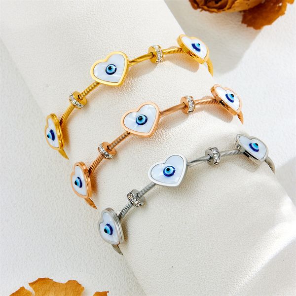 

Wholesale 10/20/30/50pcs Mixed Stainless Steel Butterfly/Heart/Evil Eye/Love White Shell Cuff Bangle Bracelets For Girls Customized Titanium Steel Chic Jewelry