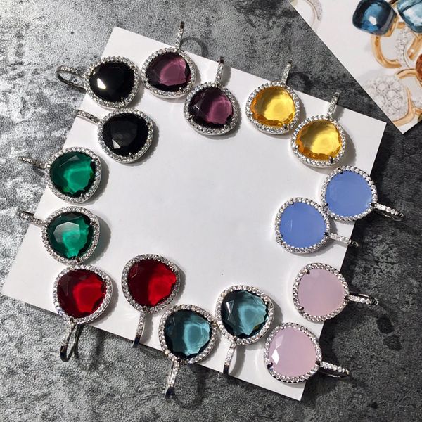 

Chic Triangle Earrings Gold Brass Material with Clear Artificial Crystals 8 Color Choices Transparent Geometric Style Fashion Jewelry for Women