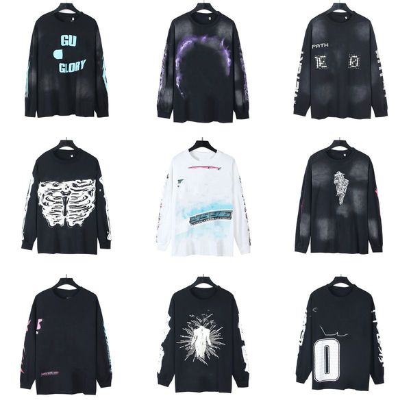 

Designer T Shirt Graphic Print High Street Vintage Spring Autumn Mens Womens Casual Loose Long Sleeve Shirts c8, Brown