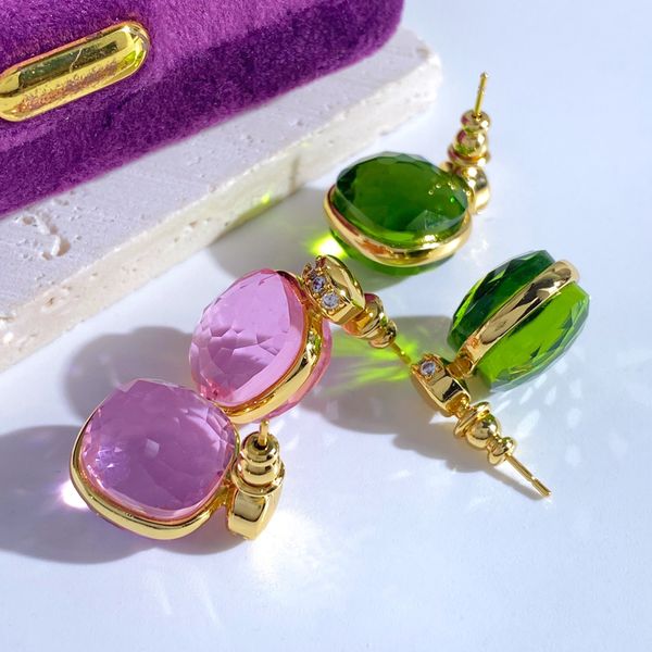 

Elegant Candy Color Geometric Square Earrings Multifaceted Crystal Style Perfume Bottle Inspired Design Micro Pave Zircon Brass Fashion Jewelry Gift