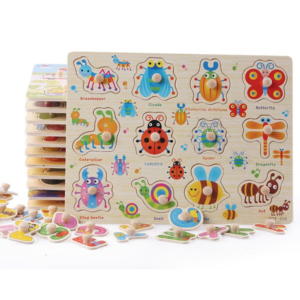 

Childrens Wooden Numerical Alphabetical Animal Traffic Learning Cognitive 3D Puzzles Hand-held Board Toy No-repeat 10pcs Wholesale