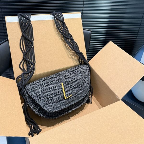 

Woman Straw Crossbody Bag Cross Body Saddle Designer Bag Crochet Shoulder Bags Summer Purse Letters 10A, Khaki(28*17cm)