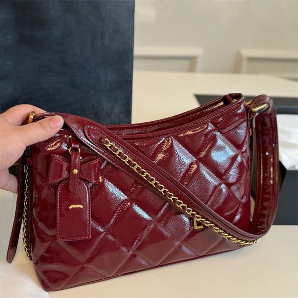 

2025 Woman Shoulder Bags Designer Bag Handbag Small Plain Baguette Hobo Diamond Lattice Patent Leather 10A, Brown(28*18cm)