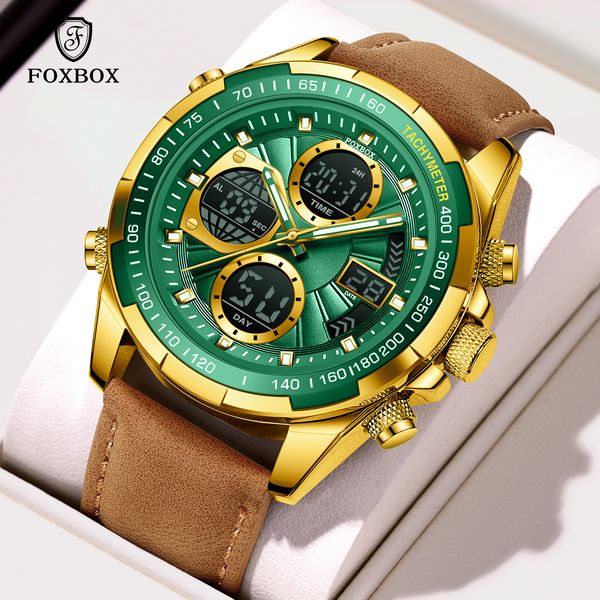 

LIGE Dual Display Electronic Watch Dual Display Multifunctional Night Light Men's Watch Waterproof Timing Alarm Clock Multifunctional Watch, Green