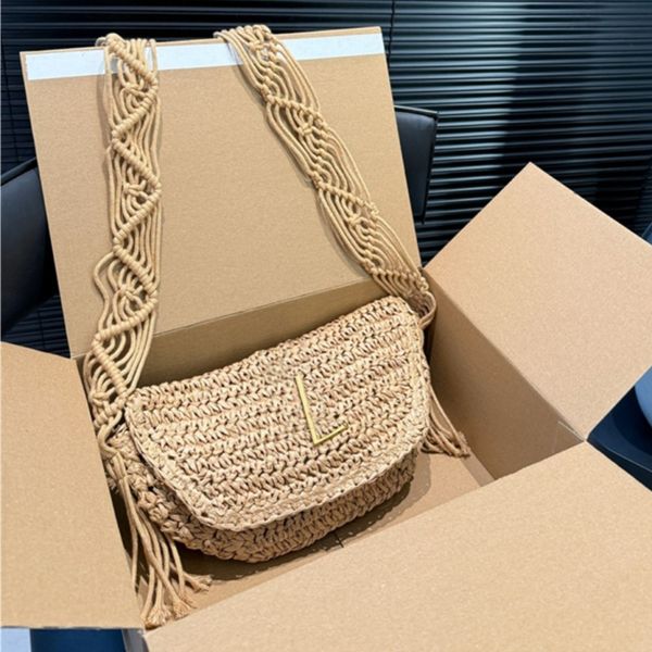 

Women Straw Beach Bags crochet designer bag small purse crossbody shoulder bags Letter 10A 2025, Khaki(28*17cm)