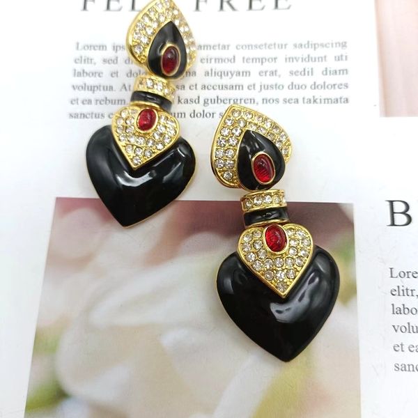 

Vintage 14K Gold Filled Black Agate Ruby Gemstones Ear Drop Dangles Geometric Chunky Stud Earrings Ins Style Women Fashion Luxury Fine Jewelry Accessories