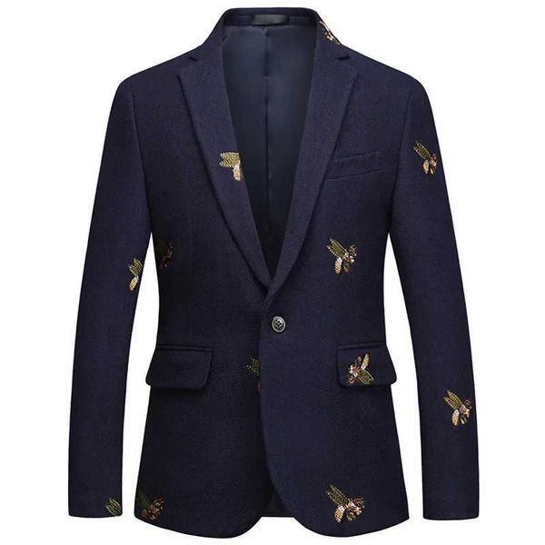 Mens Business Casual Two Button Suit Small Suit Woolen Bee Embroidered Suit Top W250310