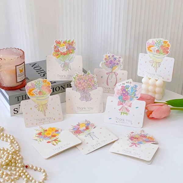 10Pcs Floral Thank You Card for Gift Box Package Small Greeting Cards To Mom Teacher Thank You Card Thanksgiving Days Gifts X250311
