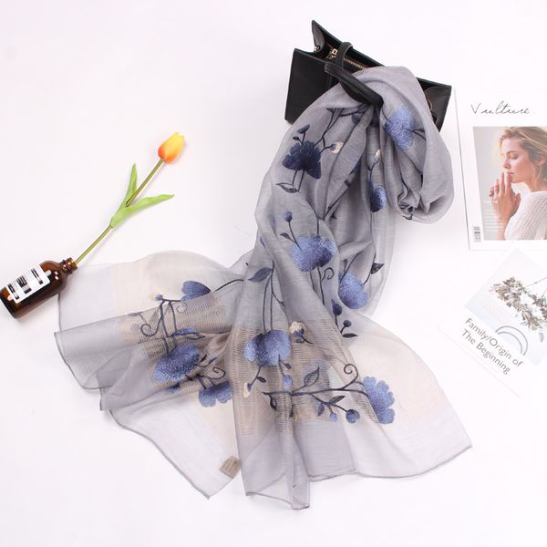 

High-end new tulip embroidery silk wool scarf --837064