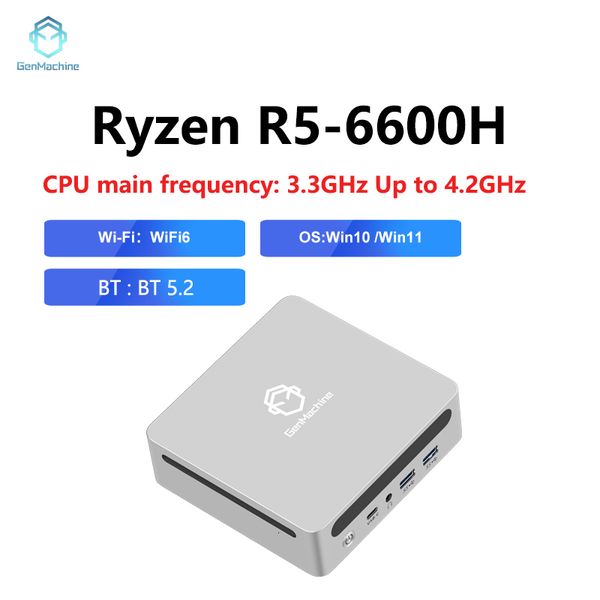 Genmachine New AMD R5 6600H 16G 4800Mhz RAM 512G SSD Mini PC Win11 WiFi 6 Gaming PC DDR5 6400Mhz Display Gaming