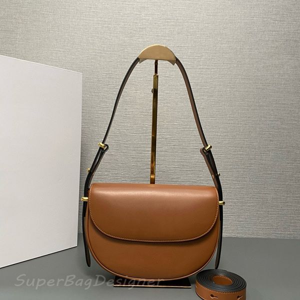 

10A Cowhide Saddle Bag Designer Shoulder Bag Handbag Luxury Underarm Bag Moon Bag Women's Imported Genuine Leather Bag Casual Bag Dinner Bag, Brown