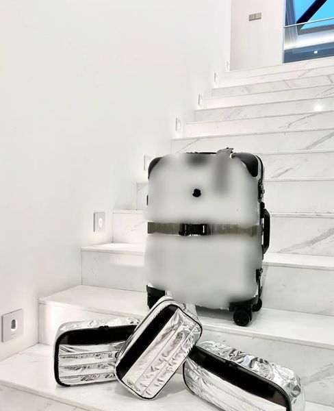 

Rolling Suitcase 20inch Luggage designer aluminium alloy rim0 magnesium mirror trolley case universal wheel boarding box business with strap suitcase unise, Silver