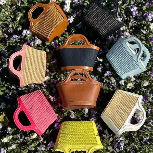 

Shoulder Bags 2025 Summer Classic Woven Vegetable Basket Handbag Straw Bag Shopping Leather Beach Girls Handhe BFG2503242, Blue