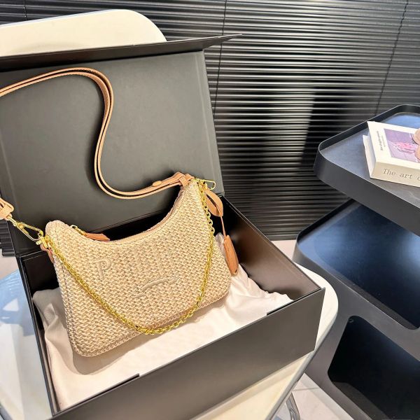 

Straw Bags Nylon shoulder bags Hobos Handbags Chain Purses Designer Crossbody Baguettes Lady Small Hobos underarm bag Woman Chain Baguettes Small Totes, #3