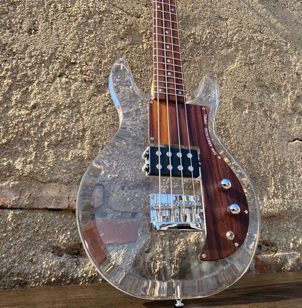 

Unique 4-String Acrylic Bass Featuring a Clear Body, Maple Neck, Rosewood Board, and Wood Pickguard