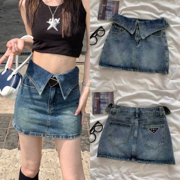 

GG-P-R-A Fashion Design Women's Skirts Clothing High Waist Cuffed Denim Skirt Summer New Retro Hot Girl Dress, Blue