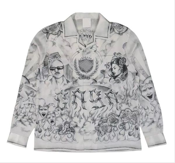 

25 Vacation Style Silk Casual Shirt Casabalanc Hawaiian Vacation Lapel Pattern Printed Men and Women Designer Peplum Buttoned Long Sleeve Cardigan Silk Shirt Tops, Multi