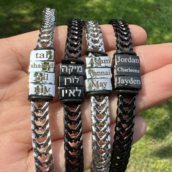 Steel Personalized Name Bracelet Customized Text Bracelets Hand Jewelry EngFathers Day Gift For Boyfriend Husband 250303