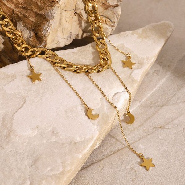 

Jewelry Gold-Plated Stainless Steel Necklace - Star & Moon Pendant for Love & Freedom Symbolism of Love and Freedom