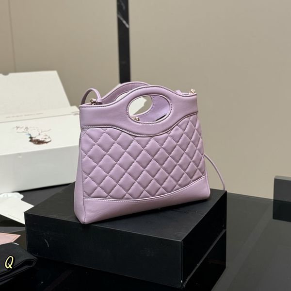 

Designer Women Purple 31Bag Clutch Handbag with Handle Gold Hardware Turn Lock Patchwork Design Woven Chain Diamond Quilted Leather Medium Shoulder Tote 23x19cm, Pink