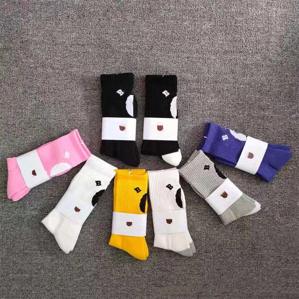 

New Wholesale Socks Men's Women Stockings Pure cotton 24 colors Sport Sockings Letter Color tie-dye printing, Beige