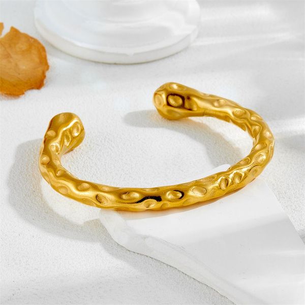 

Jewelry - Elegant Open Design Handcrafted Stainless Steel Bracelet - Gold Finish with Unique Carvings